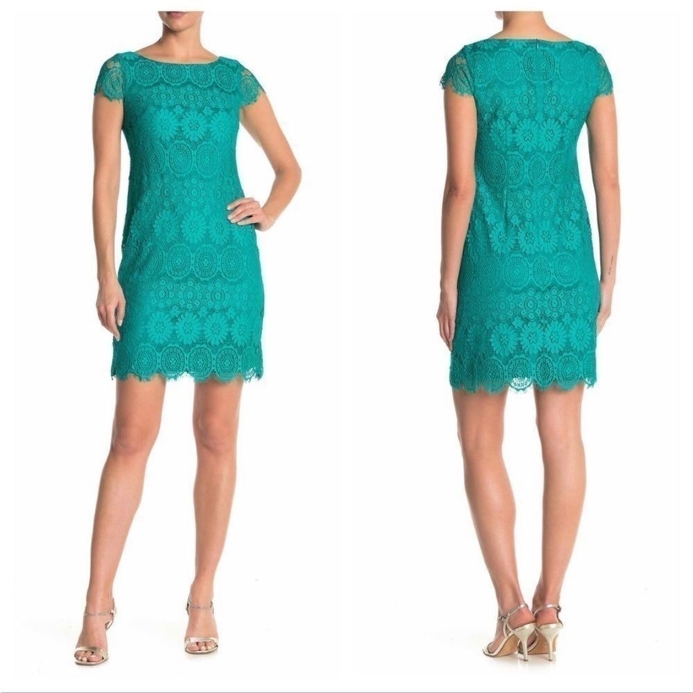 Laundry by Shelli Segal Aqua Turquoise Lace Feminine Dress 10